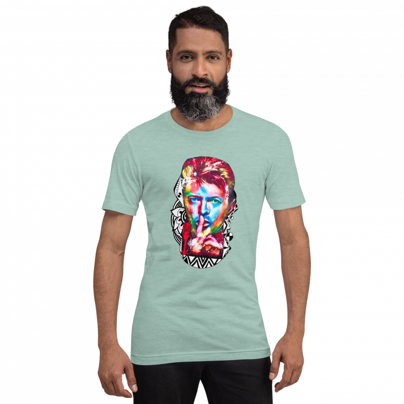 Heather Prism Dusty Blue - Pshhhh! Bowie Unisex t-shirt Heather Prism Dusty Blue