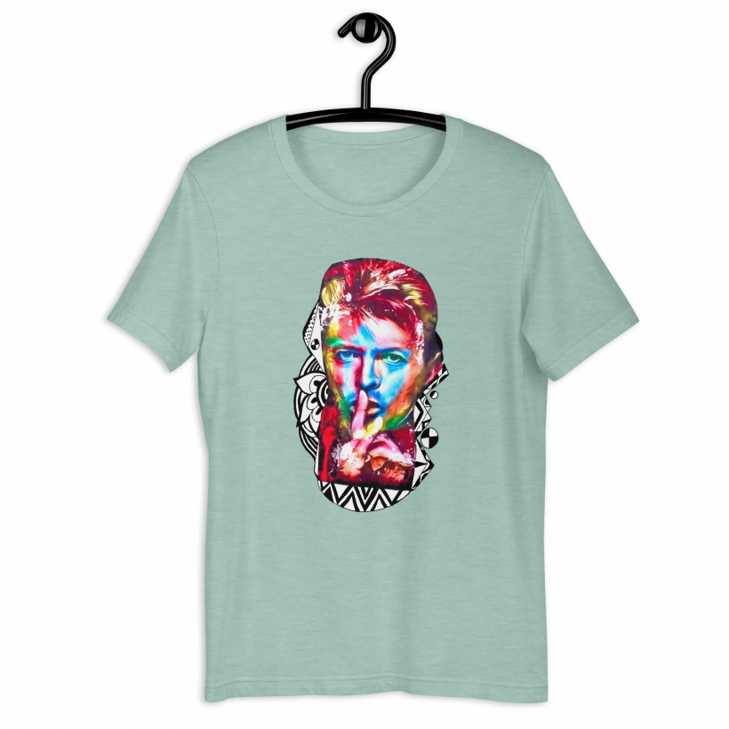 Heather Prism Dusty Blue - Pshhhh! Bowie Unisex t-shirt Heather Prism Dusty Blue