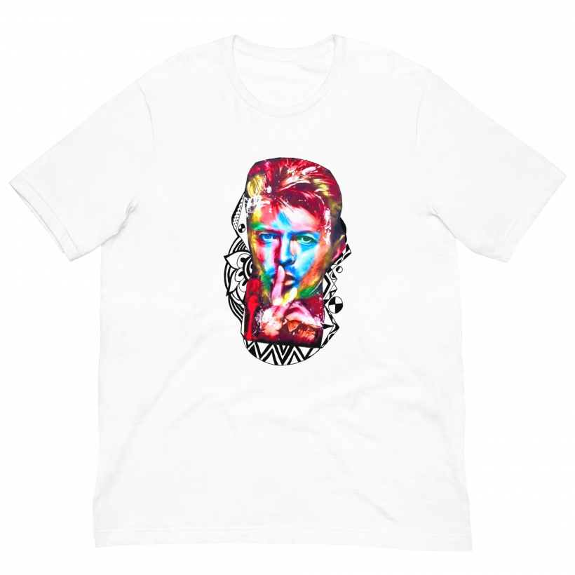White - Oxblood black - Pshhhh! Bowie Unisex t-shirt White - Pshhhh! Bowie Unisex t-shirt