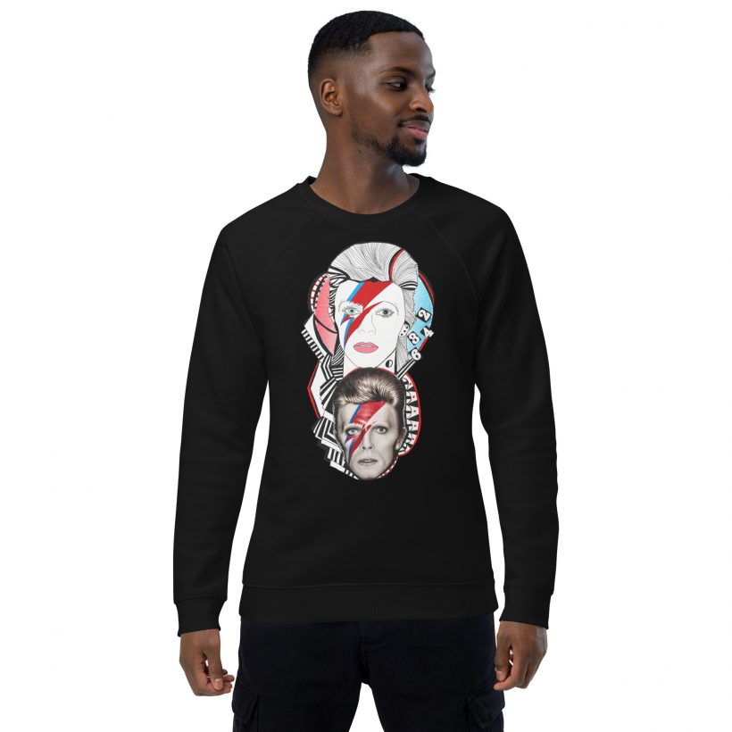 BLACK - Unisex organit raglan swetshirt - Reflecte Bowie BLACK - Unisex organit raglan swetshirt - Reflecte Bowie