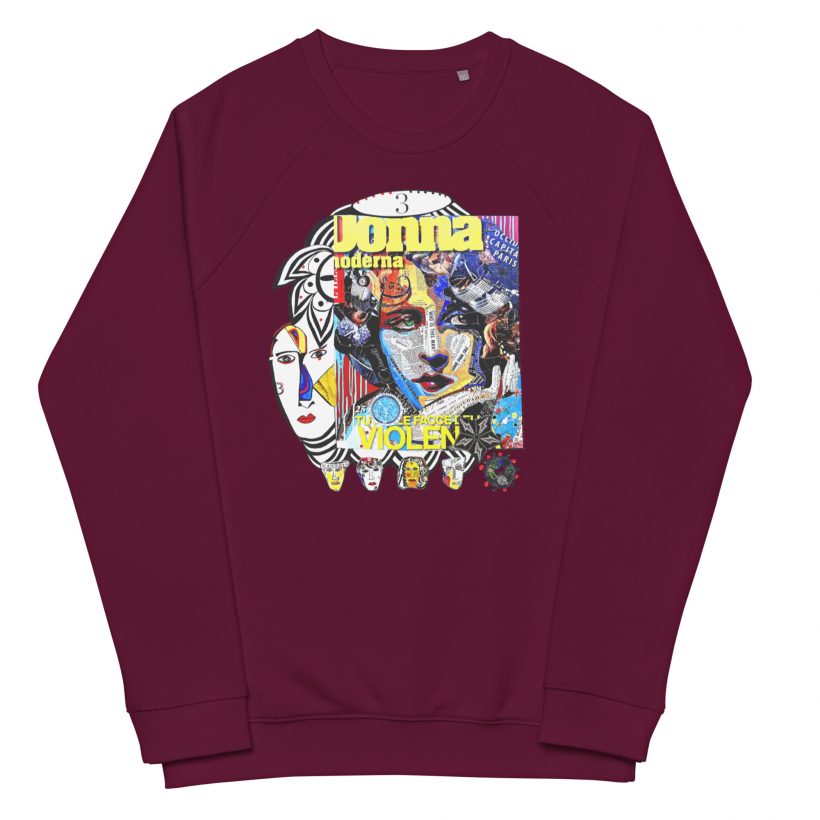 BURGUNDY - Cote d'Azur - Unisex Organic Raglan Sweatshirt BURGUNDY - Cote d'Azur - Unisex Organic Raglan Sweatshirt, LLuís Barbadillo