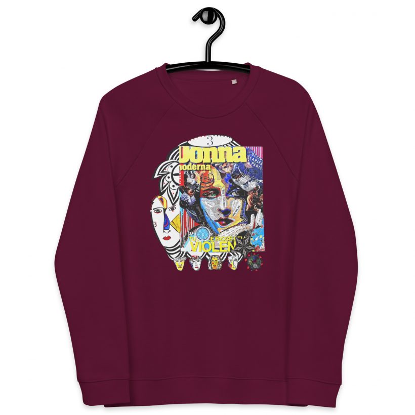BURGUNDY - Cote d'Azur - Unisex Organic Raglan Sweatshirt BURGUNDY - Cote d'Azur - Unisex Organic Raglan Sweatshirt, LLuís Barbadillo