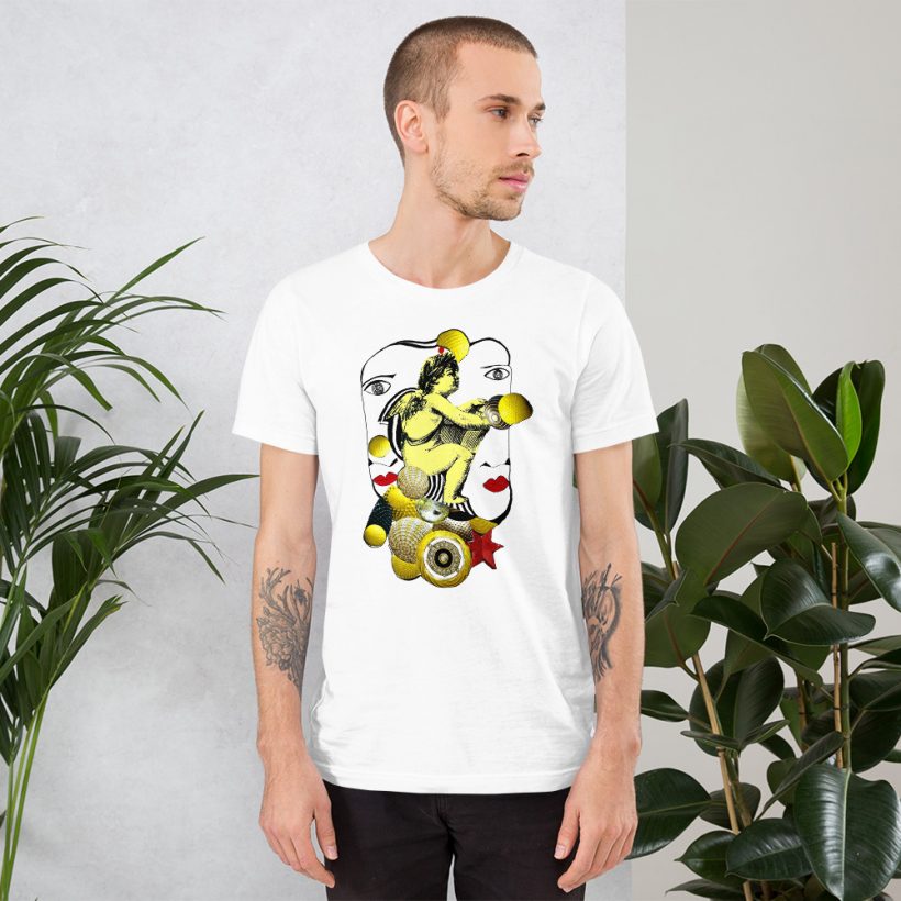 unisex-staple-t-shirt-white-front-63e37397d3b31.jpg WHITE - Unisex Staple t-Shirt 'Celestial Symphony' by Lluís Barbadillo