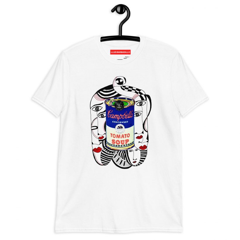 WHITE - Warholian - Short Sleeve Unisex T-shirt by Lluís Barbadillo WHITE - Warholian - Short Sleeve Unisex T-shirt by Lluís Barbadillo