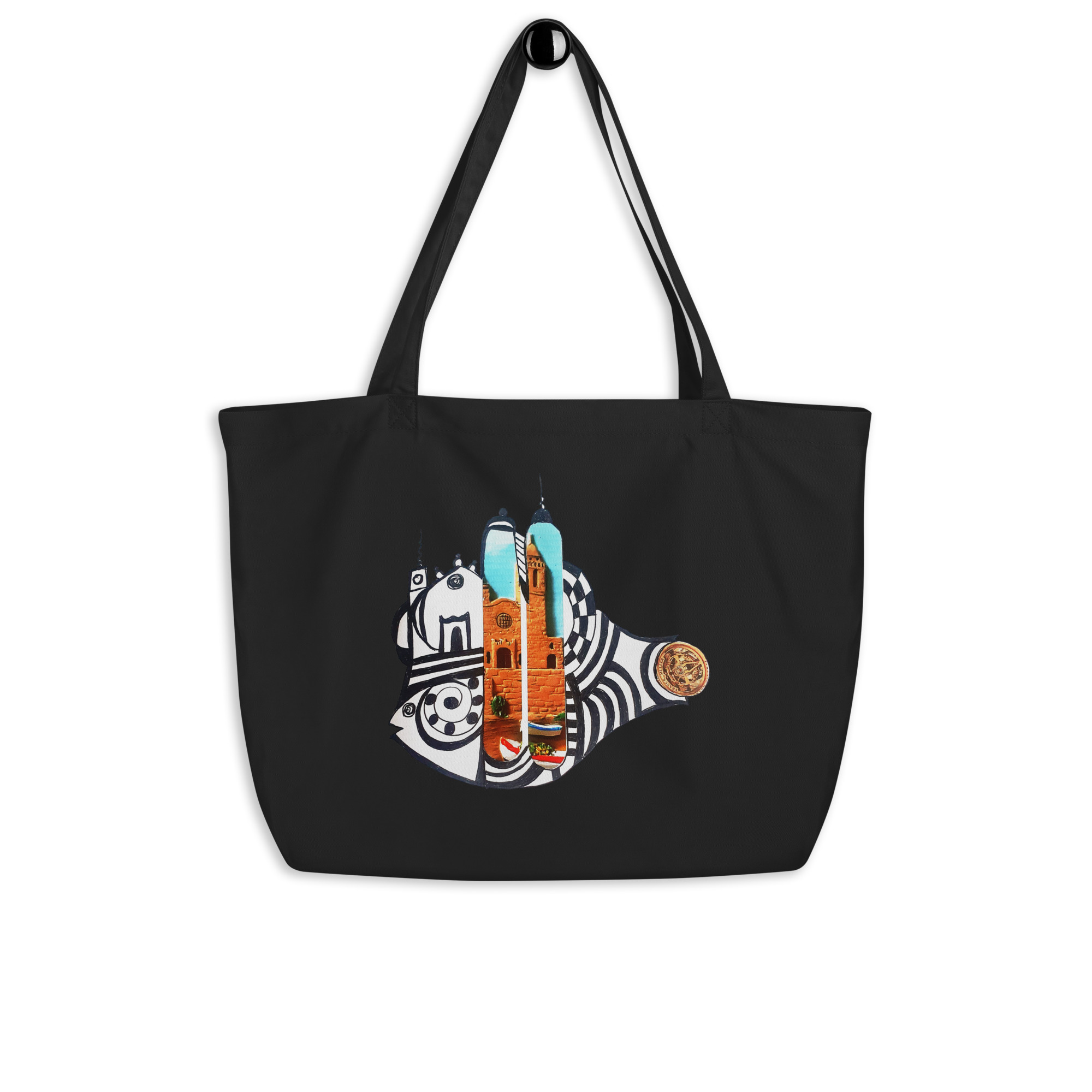 BLACK - Torres de Sitges – Large organic tote bag - Lluís Barbadillo BLACK - Torres de Sitges – Large organic tote bag - Lluís Barbadillo